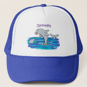 Boné Imagem de desenhos animados de golfinhos alegres e