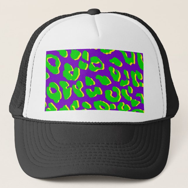 Boné Impressão de leopardo verde roxo amarelo (Frente)