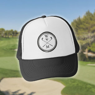 Boné Iniciais de Monograma Preto e Branco de Golfe