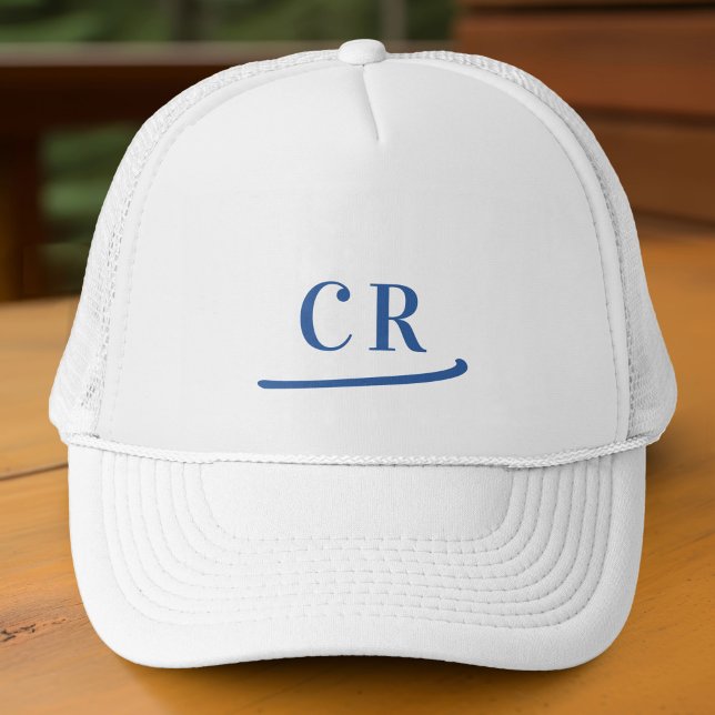 Boné Iniciais Personalizadas Monogramadas Nome Minimali (Custom Monogrammed Initials Name Minimalist Blue Trucker Hat)