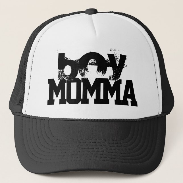 Boné inscrição BOY MOMMA, preto e branco | (Frente)