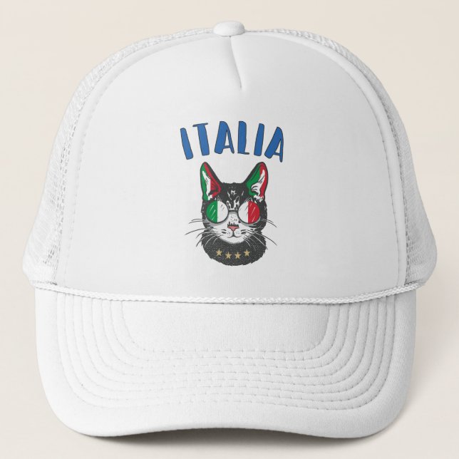 Boné Itália Soccer Cat Mascot Bandeira italiana (Frente)