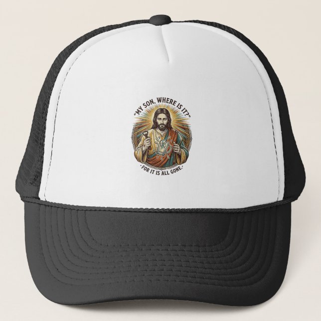Boné Jesus Caneca De Cerveja Quebrada Vazia Barman Bebe (Frente)
