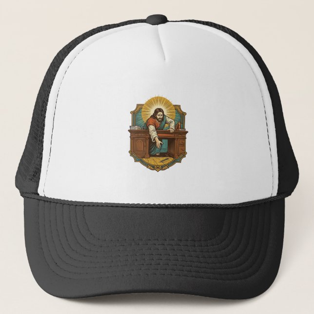Boné Jesus Derrubou Caneta Atrás de Pesada Mesa Humor D (Frente)