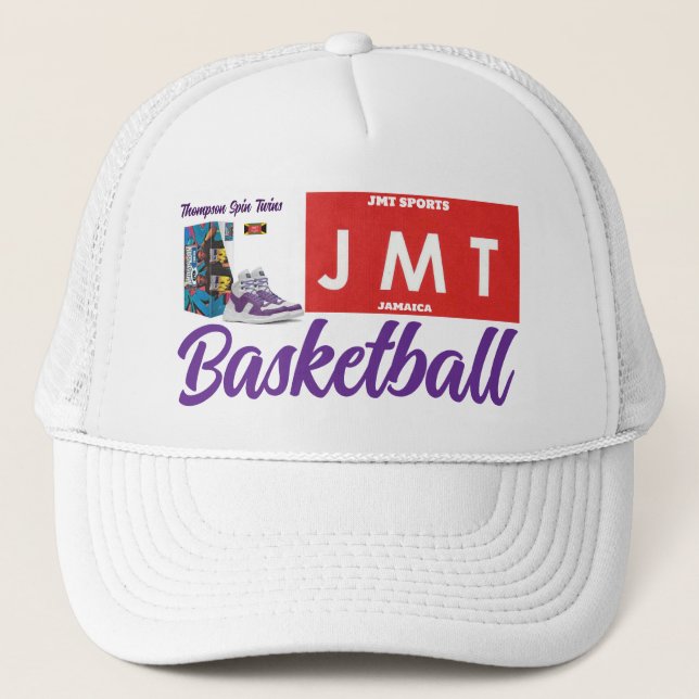 Boné JMT BASKETBALL. Trucker Hat, Branco e Preto (Frente)