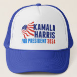 Boné Kamala Harris para as eleições de 2024<br><div class="desc">Kamala Harris para o Presidente 2024 Chapéu eleitoral com bandeira americana. Design vermelho,  branco e azul bonito para um democrata patriótico votando nas eleições presidenciais.</div>