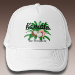 Boné Kamala para o Presidente Coconut<br><div class="desc">Saia com este chapéu gráfico colorido apoiando a campanha de Kamala Harris para o presidente. Apresenta letras negrosas em letras negrosas e sotaques gráficos florais e de coco com um talo feminino. Sua escolha de cores.</div>