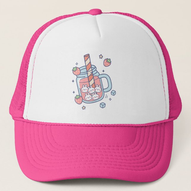 Boné Kawaii Bunny Strawberry Drink (Frente)