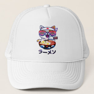 Boné Kawaii Cat Eating Ramen - Bonitos Noodles Japonese