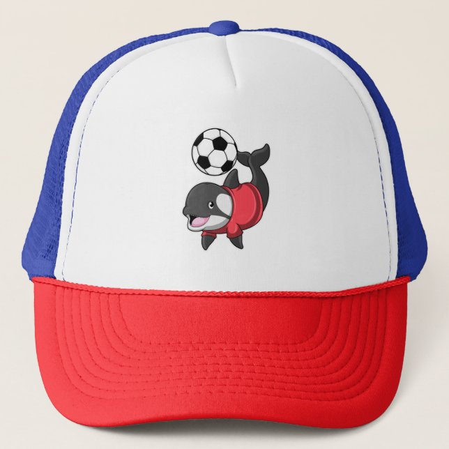 Boné Killerwhale como jogador de futebol com futebol (Frente)