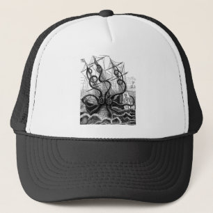 Boné Kraken/polvo Eatting um navio de pirata,