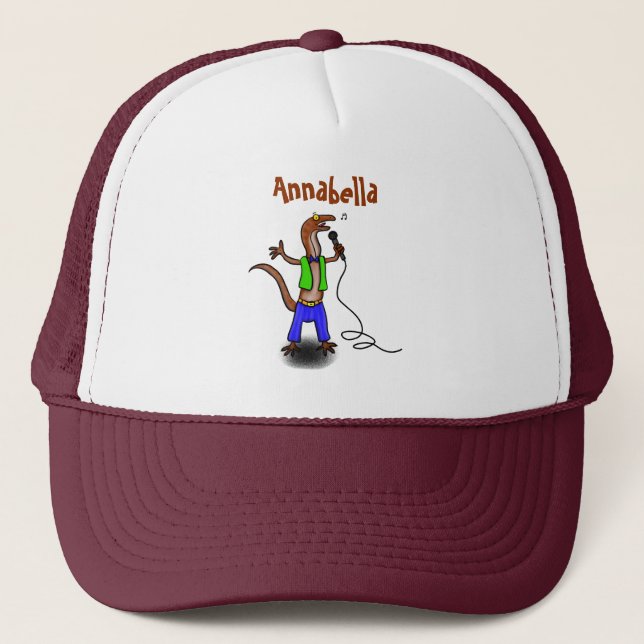 Boné Lagarto engraçado cantando com desenho de microfon (Frente)