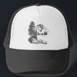 Boné Lago Montanha<br><div class="desc">Aproveite esta design de cena de montanha desenhada à mão que expressa um verdadeiro coração de desejo.</div>