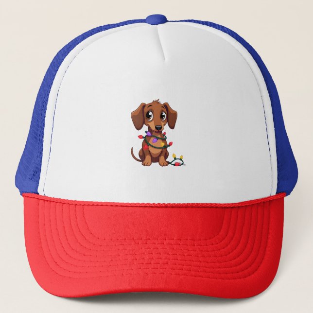 Boné Lâmpadas de Natal de Dachshund (3) (Frente)