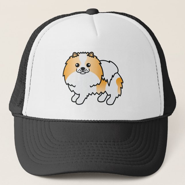 Boné Laranja Parti-Color Pomerânia Cachorro de Desenho  (Frente)