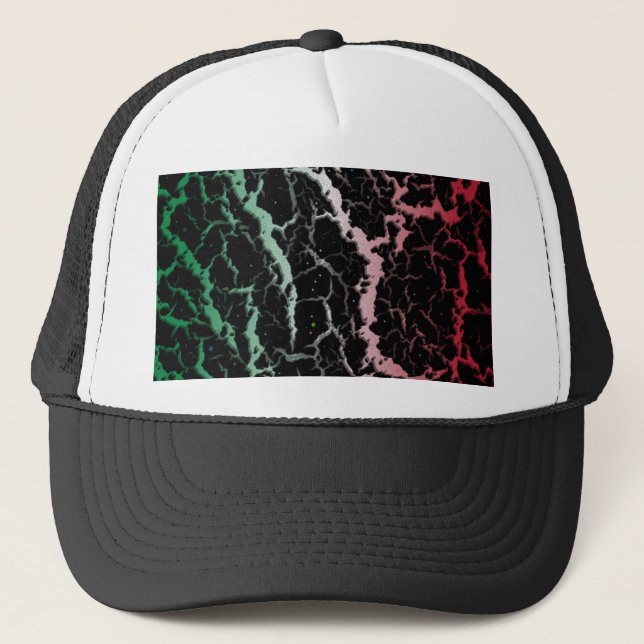 Boné Lava de espaço rachada - Verde/Branco/Vermelho (Frente)
