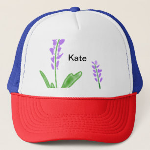 Boné Lavanda roxa cor d'água floral adiciona nome texto