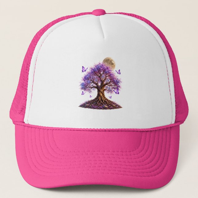 Boné Lavender Blossom Moon Tree Trucker Hat (Frente)
