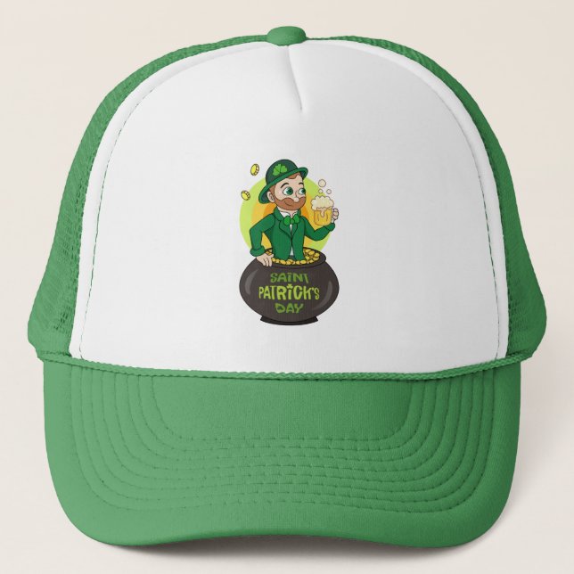 Boné Leprecaína de desenho animado em pote de ouro segu (Frente)