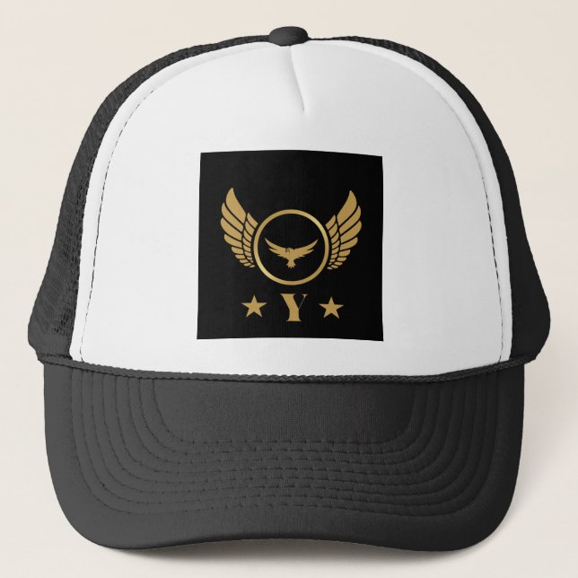 Boné Letra Y personalizada Águia dourada Asas Branco e  (Frente)