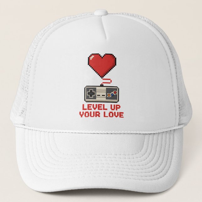 Boné Level Up Your Love, Retro Pixel Gaming Design (Frente)