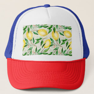 Boné Limões de aquarela, padrão de fruta sem costura.