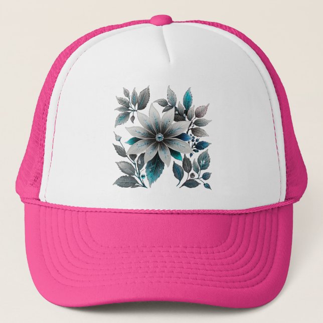 Boné lindas flores e folhas de gelo (Frente)