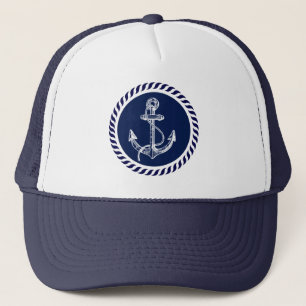 Boné Lindo Âncora de Navio Náutico Azul Marinho e Branc