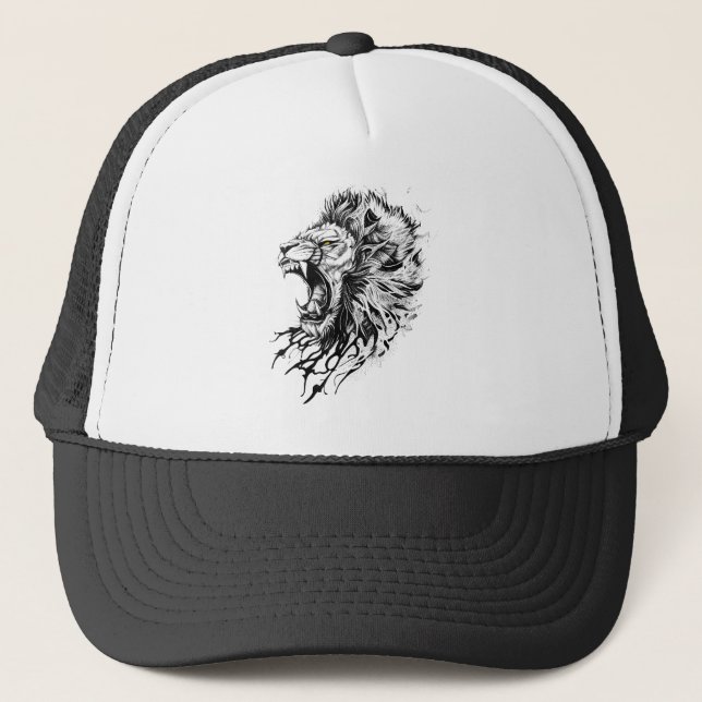 Boné Lion Wild Animal Nature Illustration Art Tattoo (Frente)
