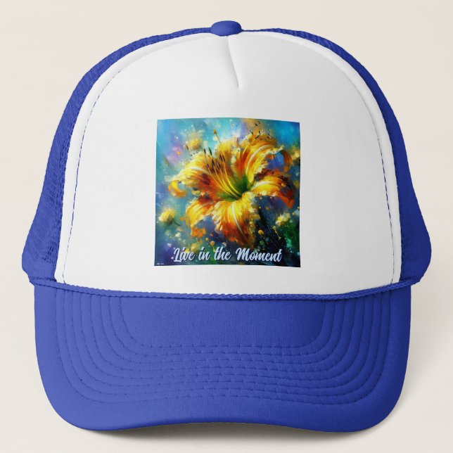Boné Lírio Hemerocallis Flor Amarela Teal Personalizada (Frente)