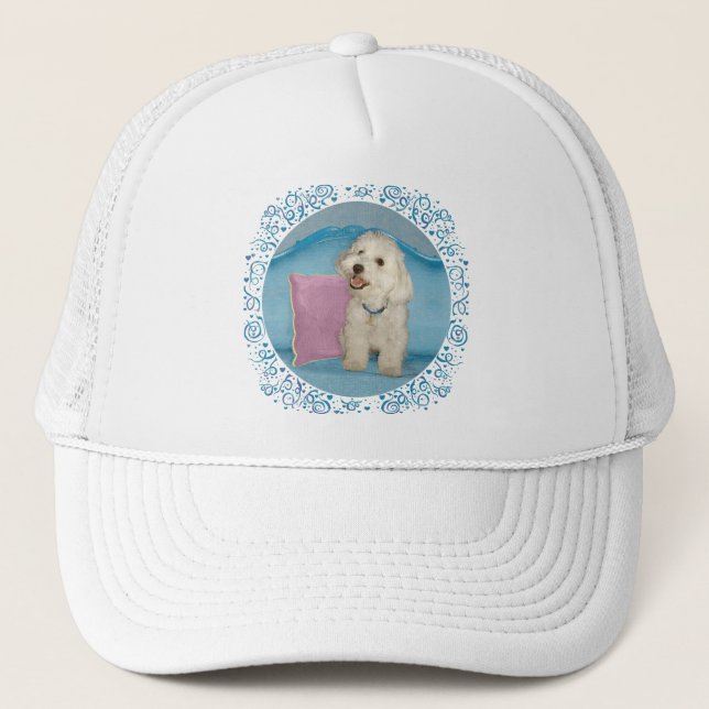 Boné Little Havanese em Turquoise Sofa (Frente)