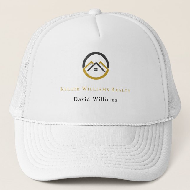 Boné logotipo personalizado branco e dourado de imóveis (Frente)