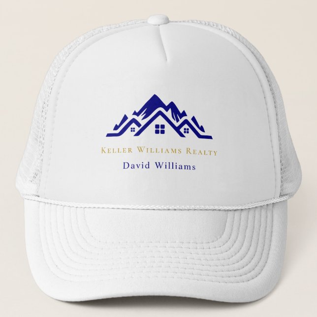Boné logotipo personalizado branco e dourado de imóveis (Frente)