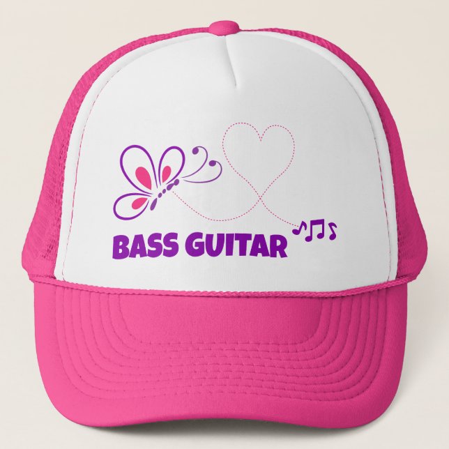 Boné Love Bass Guitar Pink Purple Butterfly Heart Truck (Frente)