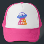 Boné LOVE IS LOVE UFO Cute Colorful Rainbow Pride<br><div class="desc">Check out my shop for more pronouns, silly jokes, hiking, camping, vanlife, birds and lots more! You can also find this design on shirts, stickers, mugs, and buttons. Be sure to visit my shop for more designs too. Or if you'd like something custom please let me know. If you buy...</div>