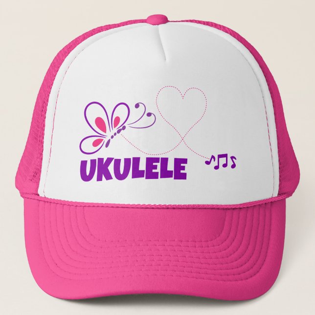 Boné Love Ukulele Pink Purple Butterfly Heart (Frente)