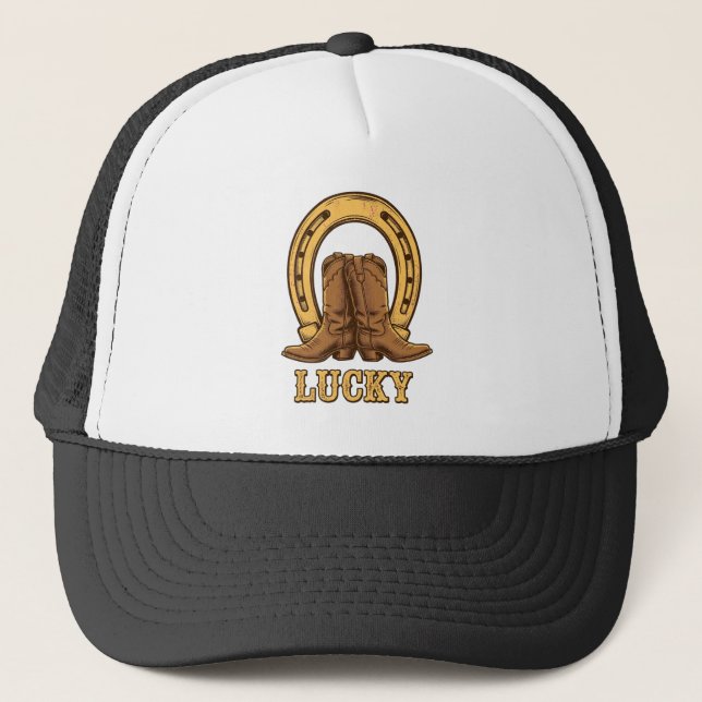 Boné Lucky Horseshoe Cowboy Boots Hat (Frente)