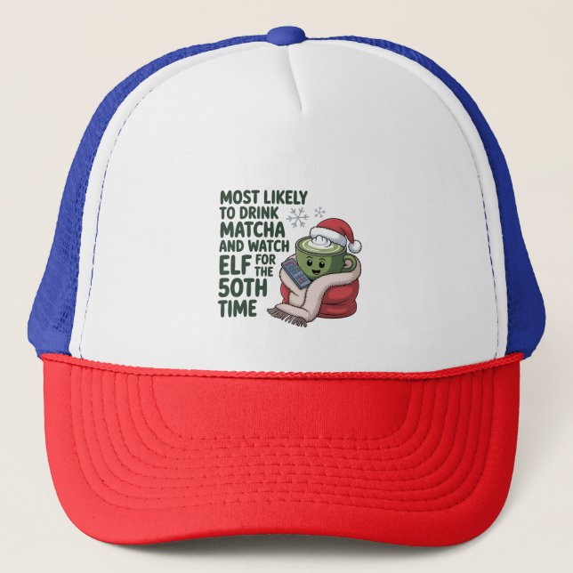 Boné Mais Propenso a Beber Matcha e Assistir Elf Natal  (Frente)