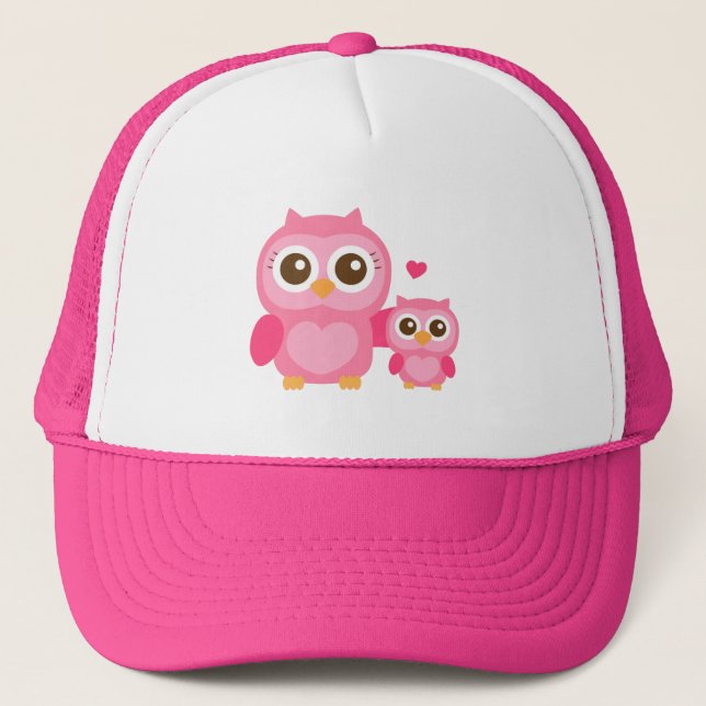 Boné Mamãe e Eu, Coruja Bebê Fofa, Rosa (Frente)
