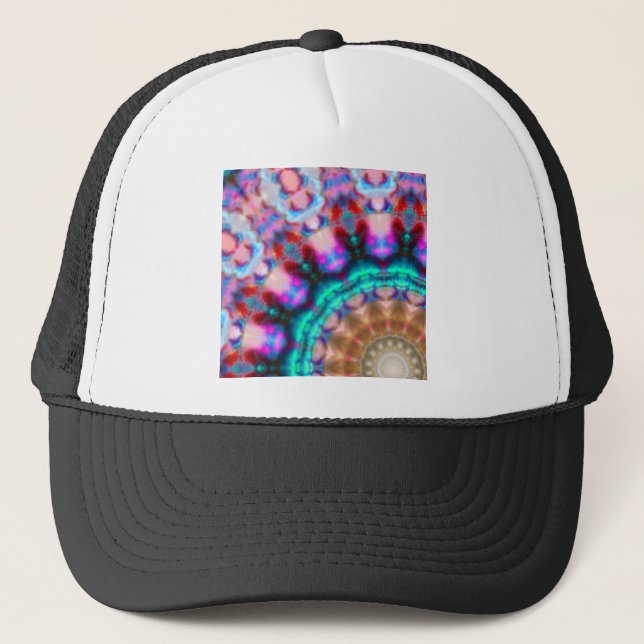 Boné Mandala-coloração-rosa-vermelha-azul-caleidoscópio (Frente)