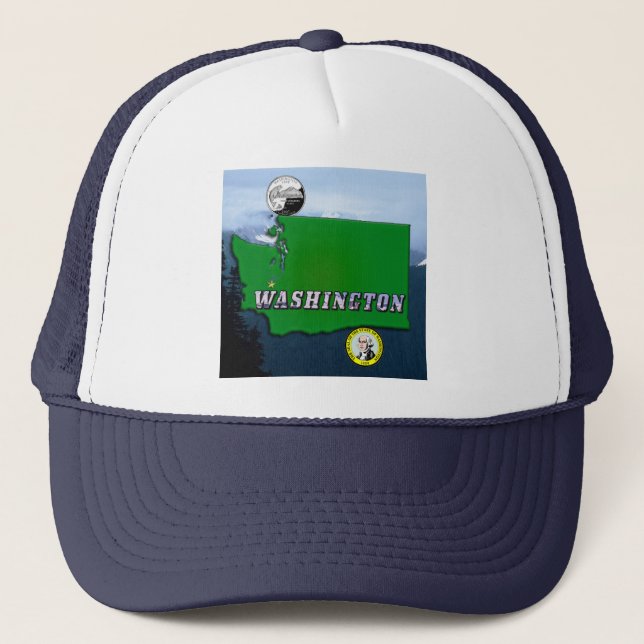Boné Mapa do Estado de Washington Faux Quarter, Seal, M (Frente)