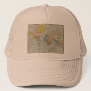 Boné Mapa do mundo 1910 do vintage