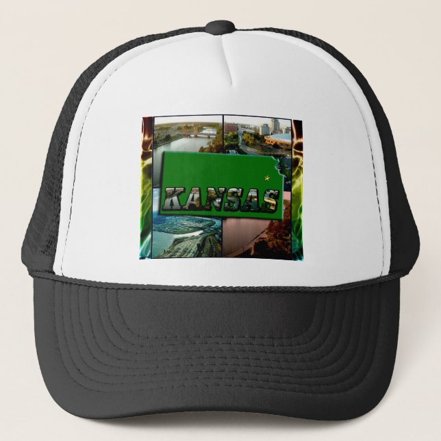 Boné Mapa e fotos do Kansas (Frente)
