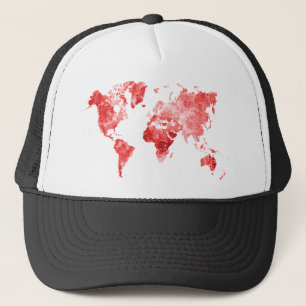 Boné Mapa mundial de cor vermelha