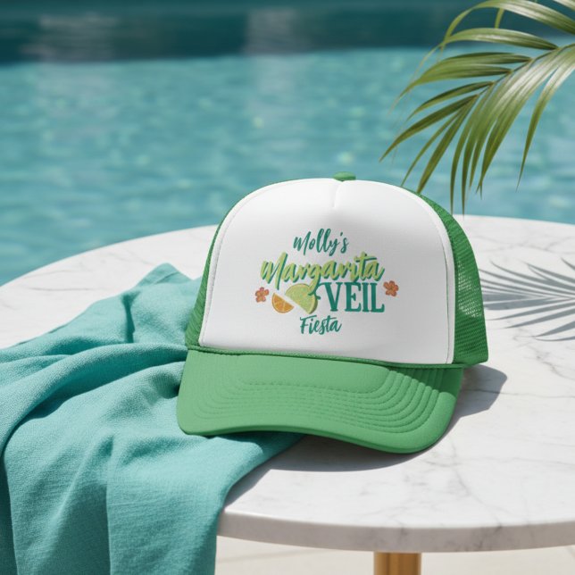 Boné Margarita Veil Tropical Bachelorette (Margarita Veil Bachelorette Party Illustrated Trucker Hat)