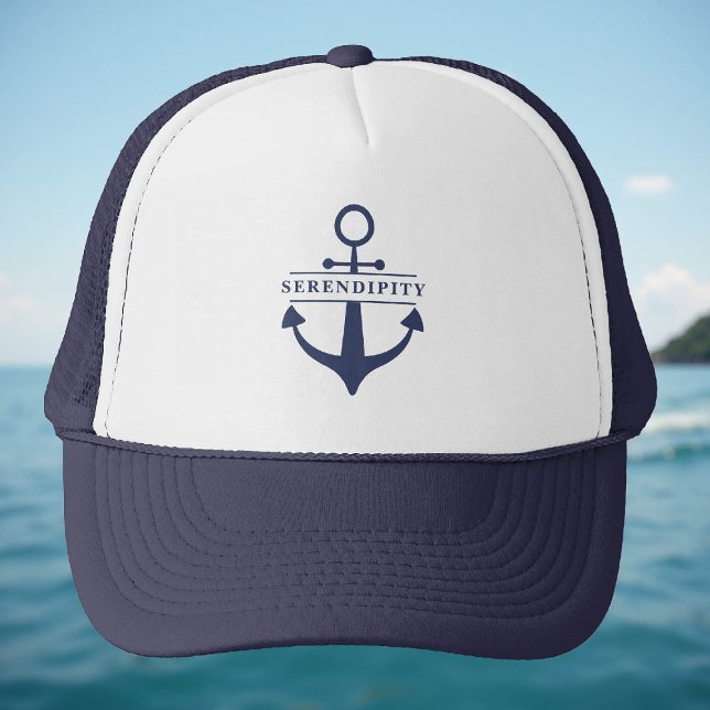 Boné Marinho de Âncora do Nome do Barco Personalizado B (personalized hat boat name captain nautical coastal beach ocean sea waterfront yacht gift)