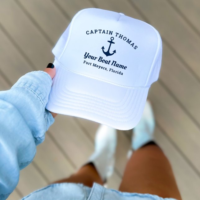 Boné Marinho Náutico Azul Nome Personalizado do Capitão (Criador carregado)