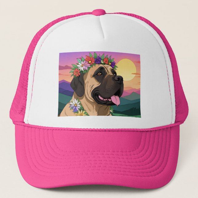 Boné Mastiff englische Dogge mit Blumenkranz Muttertag (Frente)