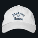 Boné Matron Of Honor Wedding<br><div class="desc">Matron de Honor, boné de beisebol fofo. Perfeito para todas as suas funções e eventos de casamento. Tenho chapéus disponíveis na minha loja para cada membro da sua festa de casamento. Clique em Personalizar para alterar a cor da fonte. Visite o tesouro dos olhares sorridentes para mais convites para noivas,...</div>