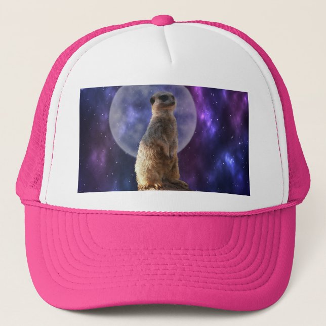 Boné Meerkat Na Noite Da Lua Azul, Chapéu Do Caminhonei (Frente)
